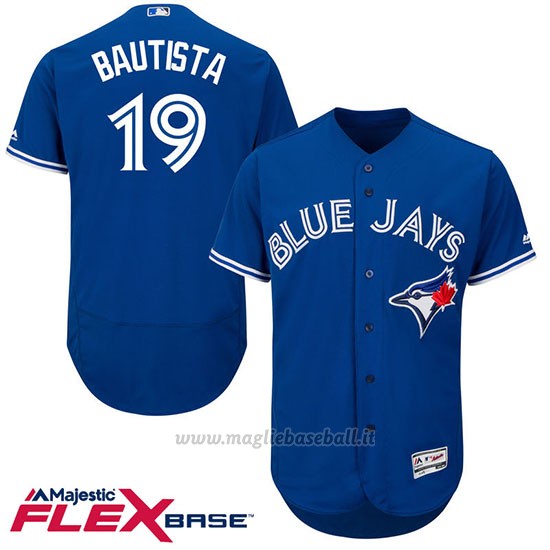 Maglia Baseball Uomo Toronto Blue Jays Jose Bautista 19 Blu Flex Base Autentico Collezione Giocatore